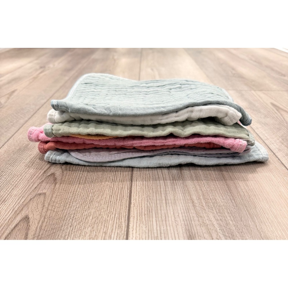8pc Muslin Cotton Washcloth Set Pastel Color Soft Gauze Baby Bath Burp Cloths